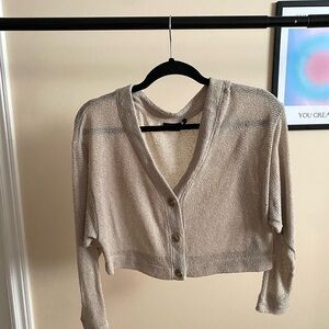Beige Cropped Cardigan Sweater